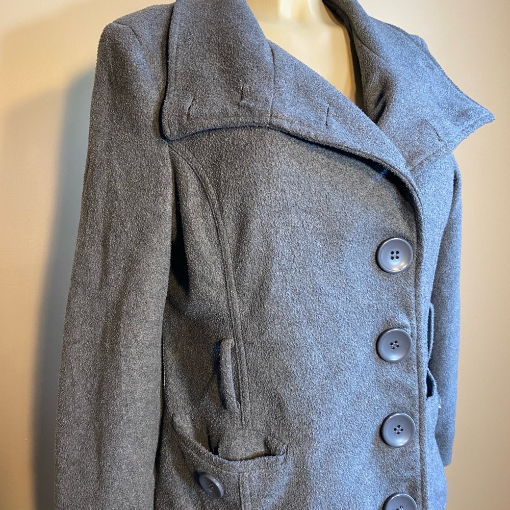 Chic Gray Button-Up Pea Coat - image 3